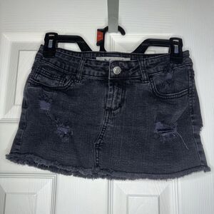 Wet Seal Size 3 Black Denim Mini Skirt Distressed Frayed Hem Y2K Low Rise Jean